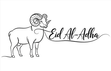 Vector art of eid aladha line art illustration featuring a ram, this minimalist design captures the essence of the islamic holiday with a clean, modern aesthetic