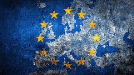 A rich and textured background showcases a map of Europe, embellished with golden stars symbolizing unity among diverse countries and cultures. The artistry invites exploration and reflection.