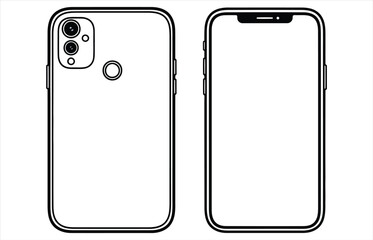 Vector art of smartphone front and back view modern mobile device with camera, screen, and buttons represents technology, communication, and connectivity