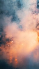 Obraz premium Envision a magical cityscape bathed in soft light, with a delicate haze enveloping towering structures. Designed to evoke serenity and awe, this dreamy urban scene transports viewers to a tranquil,