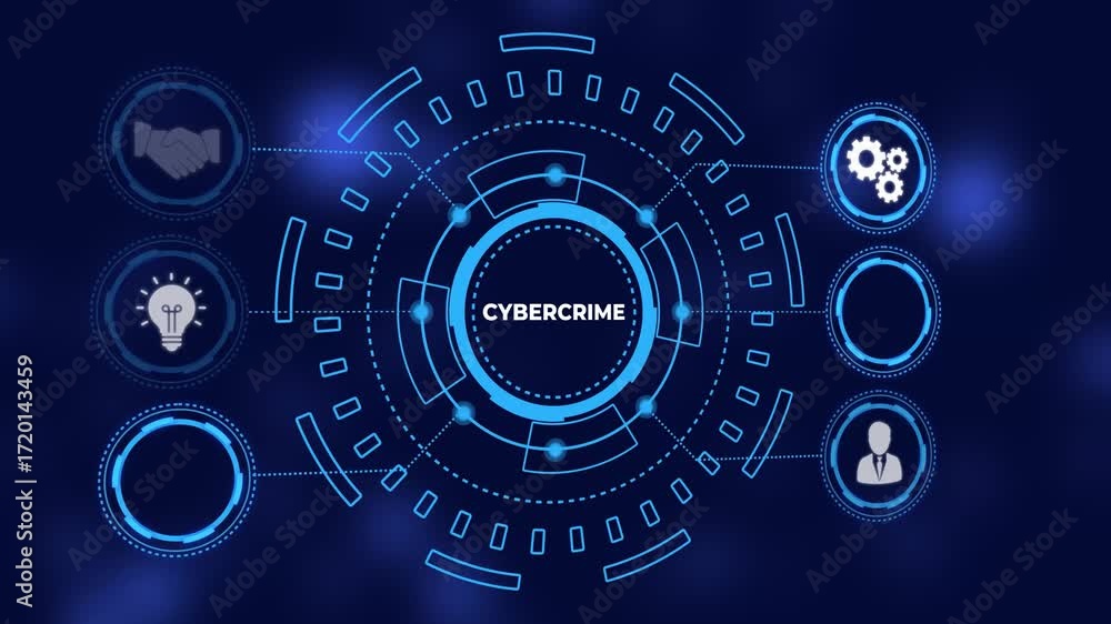 Poster futuristic blue circular hud element with bokeh lights on dark background abstract technology