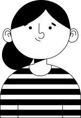 Cartoon Woman with Striped Shirt Black Hair and Minimalist Design.