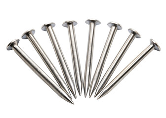 Eight Silver Metal Nails Arranged in a Fan Shape on Background steel isolated on a transparent background