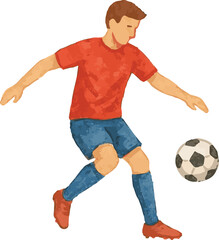 Vector watercolor cartoon illustration of a soccer player