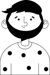 Stylized Cartoon Man with Black Beard and Polka Dot Shirt.