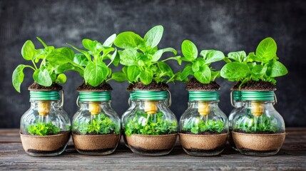 Fototapeta premium Miniature garden ecosystem in glass vessels