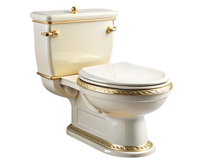 Elegant Ivory Toilet with Gold Accents on White Background bathroom sanitary ware isolated on a transparent background