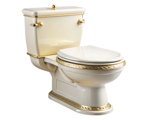 Elegant Ivory Toilet with Gold Accents on White Background bathroom sanitary ware isolated on a transparent background