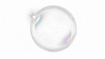 A transparent blue glass water bubble sphere reflects light on a png background, soap bubbles