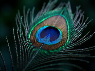 Naklejka premium Close-up view of a peacock feather with vibrant colors Generative AI