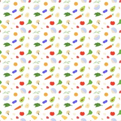 Seamless pattern with vegetable elements, healthy food, healthy life