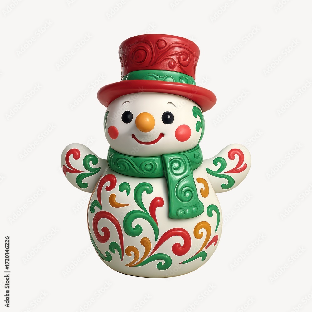Poster festive snowman with colorful patterns.