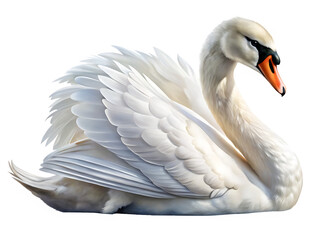 Elegant white swan with detailed feathers on a transparent background bird waterfowl isolated on a transparent background