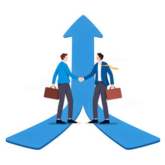 Strategic business partnership drives growth, two executives shaking hands on a deal, moving ahead together, a symbol of success and shared vision