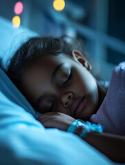 Child peacefully sleeping in hospital bed