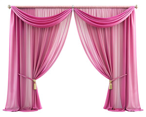 Elegant Pink Draped Curtains with Tassels on White Background drapery fabric isolated on a transparent background