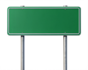 Empty Green Highway Sign on Metal Poles Isolated road isolated on a transparent background