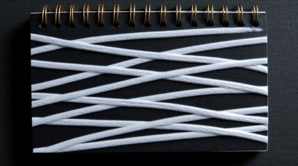 Overhead View of Ink Lines Weaving Across a Notebook Cover with a Minimalistic Design