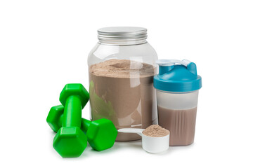 Protein powder.protein shake isolated on white background.Shaker bottle with protein.Food...