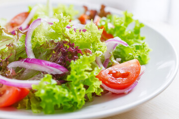 Fresh vegetable salad with lettuce and tomatoes