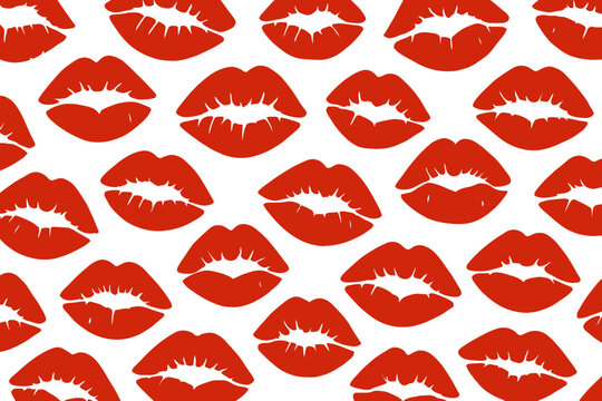 Red Lipstick Kiss Marks Pattern on Transparent Background for Fashion and Beauty Design