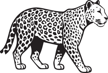 Black and White Leopard Illustration – Hand Drawn Wild Animal Vector Art