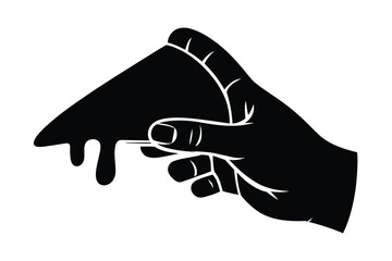 Hand holding a slice of melting pizza