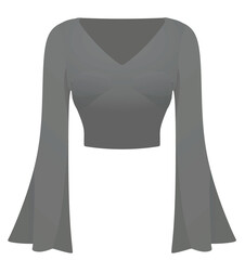 Grey white crop sweater with wide sleeve. vector illustration	
