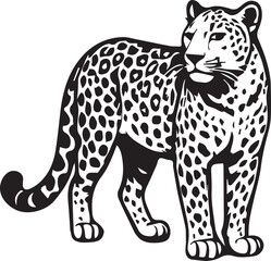 Black and White Leopard Illustration – Hand Drawn Wild Animal Vector Art