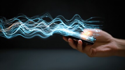 glowing waves flow from phone