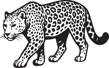 Black and White Leopard Illustration – Hand Drawn Wild Animal Vector Art