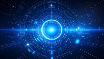Futuristic digital abstract with a bright central point and concentric circular patterns, a visual representation of data flow and technological advancement