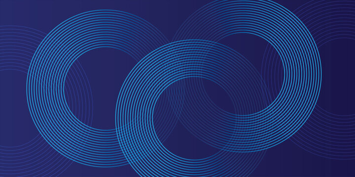 Abstract blue glowing geometric lines on dark blue background. Modern shiny blue circle lines pattern.