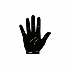 Fototapeta premium Black silhouette of a hand raised in a stop gesture on white background 