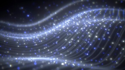 A futuristic abstract representation of wavy blue lines with glowing particles and connections - Powered by Adobe