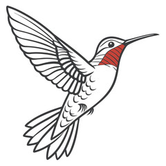 Vector art of detailed line art illustration of a hummingbird in flight, showcasing its delicate features and vibrant plumage, perfect for natureinspired designs and artistic endeavors