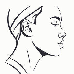 Vector art of elegant line art illustration of a womans face in profile, showcasing delicate features and a minimalist aesthetic the artwork captures the essence of feminine beauty