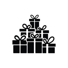 Pile of wrapped gift boxes with ribbons