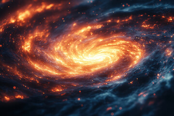 Obraz premium Spiral galaxy with bright orange and blue stars.