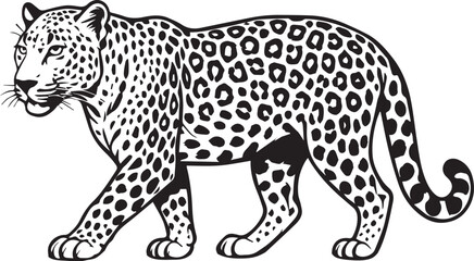 Black and White Leopard Illustration – Hand Drawn Wild Animal Vector Art