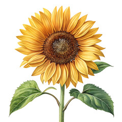 Naklejka premium A single tall sunflower with wide golden petals and a textured brown center isolated on a transparent background