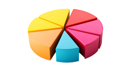 Colorful segmented circle representing data or a pie chart isolated on transparent background