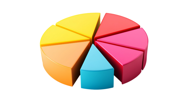 Colorful segmented circle representing data or a pie chart isolated on transparent background