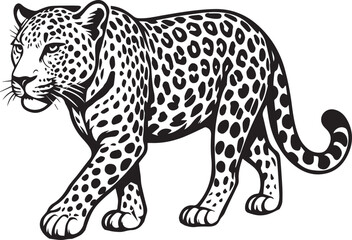 Black and White Leopard Illustration – Hand Drawn Wild Animal Vector Art