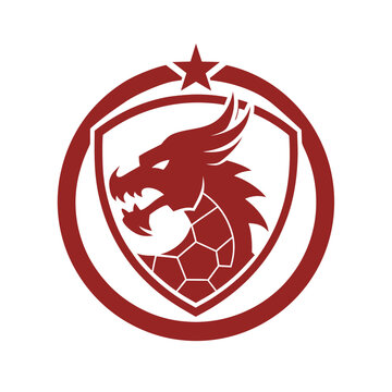 retro soccer club emblem roaring dragon mascot logo icon vector art.