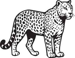 Black and White Leopard Illustration – Hand Drawn Wild Animal Vector Art