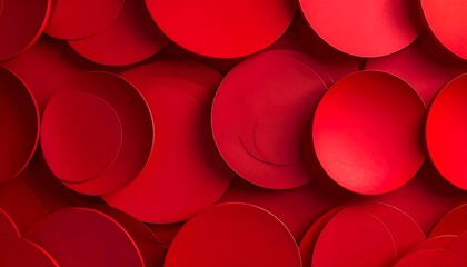 A vibrant abstract background showcasing multiple overlapping red circular shapes, creating a visually dynamic and textured composition
