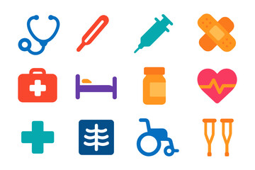Colorful medical icons set with healthcare symbols in flat style