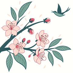 Cherry blossom branch seamless floral pattern vector illustration