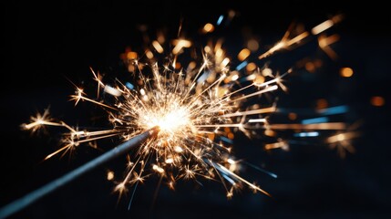 A sparkler glows brightly against a dark background, creating a mesmerizing display of light and sparks. This festive moment captures joy and excitement during celebrations.